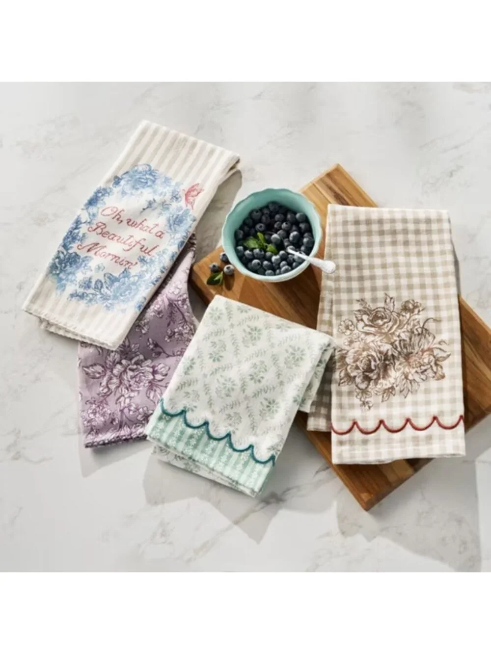 The Woman Pioneer Home Agatha Floral Cotton Set of 4 Woven Kitchen Tea Towels